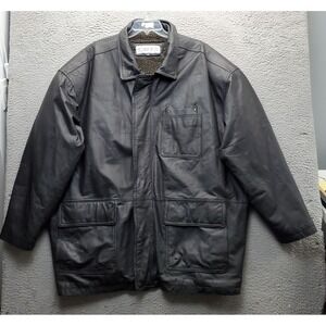 Joshua Ross Leather Jacket Mens 4XL Black Sherpa Lined Flap Pockets Full Zip